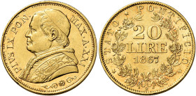 Pio IX (Giovanni Maria Mastai Ferretti), 16 giugno 1846 – 7 febbraio 1878. III periodo: monetazione decimale, 1866-1870 

Da 20 lire anno XXI/1867, ...