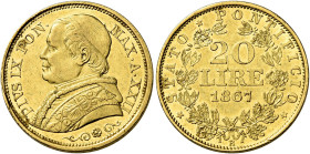 Pio IX (Giovanni Maria Mastai Ferretti), 16 giugno 1846 – 7 febbraio 1878. III periodo: monetazione decimale, 1866-1870 

Da 20 lire anno XXII/1867,...
