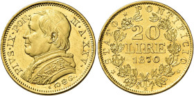 Pio IX (Giovanni Maria Mastai Ferretti), 16 giugno 1846 – 7 febbraio 1878. III periodo: monetazione decimale, 1866-1870 

Da 20 lire anno XXV/1870, ...