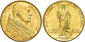 Pio XI (Achille Ratti), 6 febbraio 1922 – 10 febbraio 1939. 

Da 100 lire anno IX/1930. Pagani 613. Friedberg 283. Molto rara. Migliore di Spl