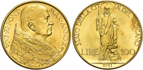 Pio XI (Achille Ratti), 6 febbraio 1922 – 10 febbraio 1939. 

Da 100 lire anno X/1931. Pagani 614. Friedberg 283. Fdc