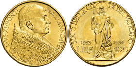 Pio XI (Achille Ratti), 6 febbraio 1922 – 10 febbraio 1939. 

Da 100 lire del Giubileo 1933-1934. Pagani 616. Friedberg 284. q.Fdc