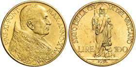 Pio XI (Achille Ratti), 6 febbraio 1922 – 10 febbraio 1939. 

Da 100 lire anno XV/1936. Pagani 619. Friedberg 285. Rara. q.Fdc