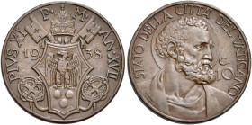 Pio XI (Achille Ratti), 6 febbraio 1922 – 10 febbraio 1939. 

Da 10 centesimi anno XVII/1938, Cu 5,38 g. Pagani 691. Estremamente rara. q.Spl