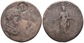 CARIA, Stratonicea with the portrait of Geta erased: Septimius Severus and Geta. 198-211 AD. Æ . Confronted busts of Severus and Geta, the portrait an...