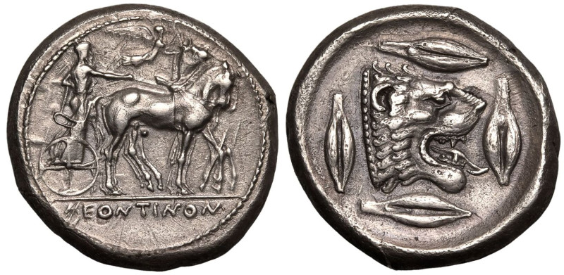 MAGNA GRAECIA. SICILY, LEONTINI. 
Silver tetradrachm, circa 476-466 BC. 
Obv: ...