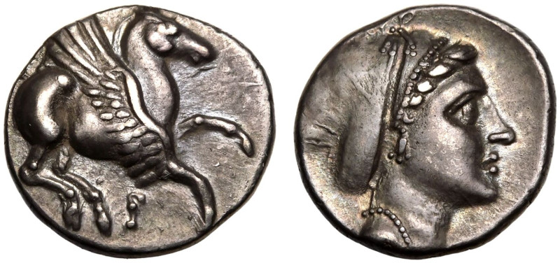 ANCIENT GREECE. CORINTHIA, CORINTH. 
Silver drachm, circa 350-285 BC. 
Obv: Pe...