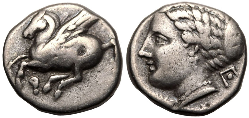 ANCIENT GREECE. CORINTHIA, CORINTH. 
Silver drachm, circa 350-285 BC. 
Obv: Pe...