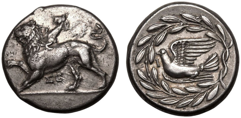 ANCIENT GREECE. SIKYONIA, SIKYON. 
Silver stater, circa 340-330 BC. 
Obv: Chim...
