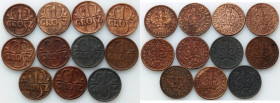 II RP	 zestaw monet 1 grosz z lat 1923-1939	 (11 sztuk)