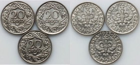 II RP	 zestaw monet 20 groszy 1923	 (3 sztuki)