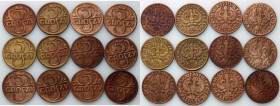 II RP	 zestaw monet 5 groszy z lat 1923-1935	 (12 sztuk)