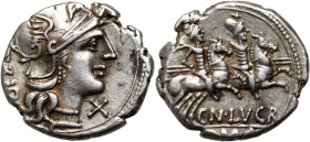 Roman Republic	 Cn. Lucretius Trio 136 BC	 Denar	 Rome