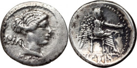 Roman Republic	 M. Cato 89 BC	 Denar	 Rome