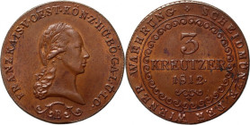 Austria	 Francis I	 3 Kreuzers 1812 B	 Kremnica