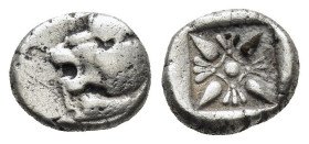 Obol AR
Ionia, Miletos, late 6th-early 5th centuries BC, Head of lion left / Stellate pattern within incuse square
10 mm, 1,24 g
SNG Kayhan I 476-4...
