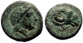 Bronze Æ
Troas, Kebren c. 387-310 BC, Ram’s head right / Head of Apollo right
10 mm, 1,01 g