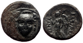 Bronze Æ
Seleukid Kingdom, Antioch I Soter, 281-261 BC, Sardes or Smyrna mint, Helmeted head of Athena facing / BAΣΙΛΕΩΣ ΑΝΤΙΟΧΟΥ, Nike standing l., ...