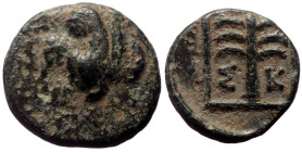 Bronze Æ
Troas, Skepsis, c. 400-310 BC, Forepart of Pegasos to left / Σ-Κ Palm tree; all within linear square
10 mm, 1,14 g
SNG Copenhagen 473