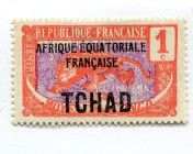 Chad (French Equatorial Africa. Tchad) 1 c., ca 1922, overprint, out of set (1/18), Michel 19/36