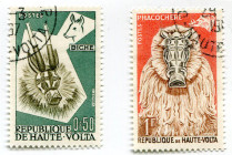 Upper Volta Rep. 1960 (2 stamps) 0,50, 1 F., „Masks”, out of set (2/18), Michel 71/88