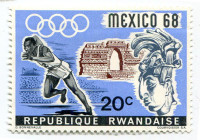 Rwanda 1968 20c, „Mexico`68”, uncanceled, out of set (1/4), Michel (261/64)