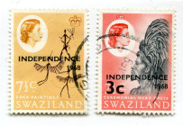 Swaziland (Eswatini) 1968, 2 stamps 3c, 7,1/2c. „Independence”, out of set (2/17), stamped, Michel 139/5