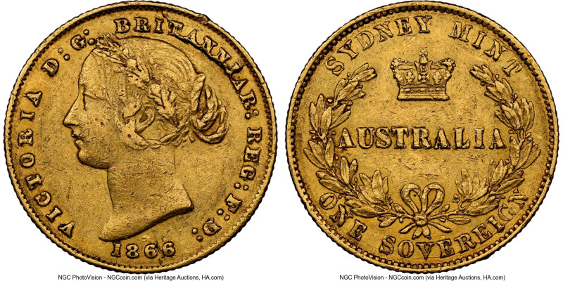 Victoria gold Sovereign 1866-SYDNEY AU53 NGC, Sydney mint, KM4, Marsh-A371. HID0...