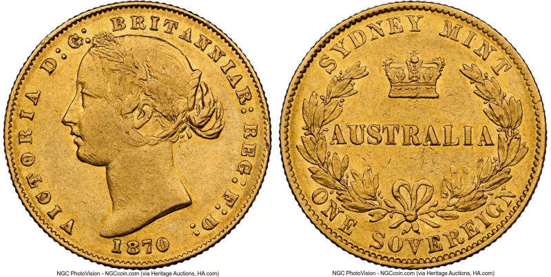 Victoria gold Sovereign 1870-SYDNEY XF45 NGC, Sydney mint, KM4, Marsh-A375. HID0...
