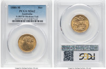 Victoria gold "St. George" Sovereign 1880-M MS62 PCGS, Melbourne mint, KM7, S-3857D. Medium Tail variety. HID09801242017 © 2024 Heritage Auctions | Al...