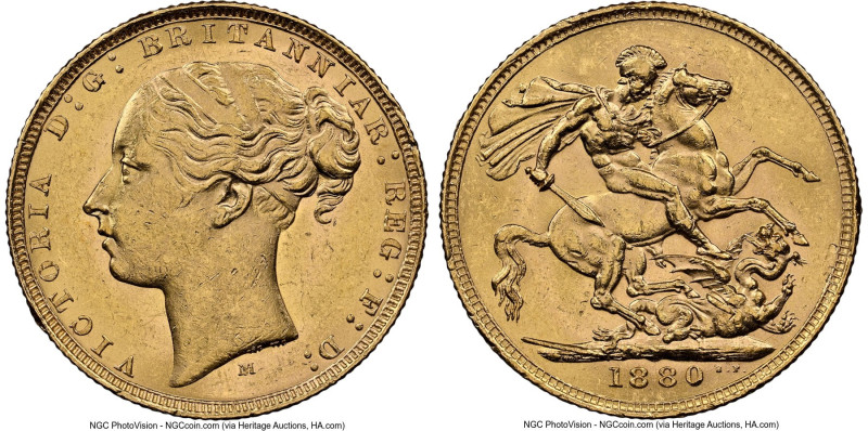 Victoria gold "St. George" Sovereign 1880-M MS62 NGC, Melbourne mint, KM7. HID09...