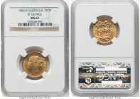 Victoria gold "St. George" Sovereign 1881-M MS62 NGC, Melbourne mint, KM7, S-3857A. Horse with short tail, no "BP" initials in exergue. A nice and fre...