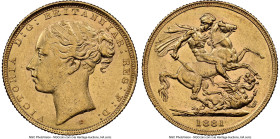 Victoria gold "St. George" Sovereign 1881-S AU58 NGC, Sydney mint, KM7, S-3858D. HID09801242017 © 2024 Heritage Auctions | All Rights Reserved