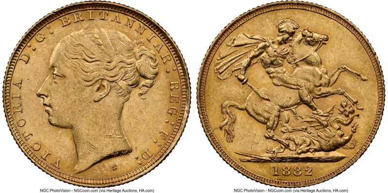 Victoria gold "St. George" Sovereign 1882-S MS61 NGC, Sydney mint, KM7, S-3858D....