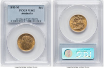 Victoria gold "St. George" Sovereign 1883-M MS62 PCGS, Melbourne mint, KM7, S-3857B. HID09801242017 © 2024 Heritage Auctions | All Rights Reserved
