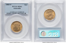 Victoria gold "St. George" Sovereign 1883-S MS61 PCGS, Sydney mint, KM7, S-3858E. HID09801242017 © 2024 Heritage Auctions | All Rights Reserved