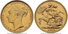 Victoria gold "St. George" Sovereign 1883-M AU58 NGC, Melbourne mint, KM7, S-3857C. HID09801242017 © 2024 Heritage Auctions | All Rights Reserved