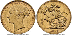 Victoria gold "St. George" Sovereign 1884-M AU55 NGC, Melbourne mint, KM7, S-3857C. HID09801242017 © 2024 Heritage Auctions | All Rights Reserved