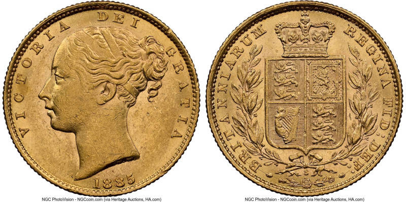 Victoria gold "Shield" Sovereign 1885-S AU58 NGC, Sydney mint, KM6, Fr-11. HID09...