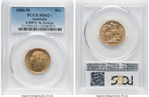 Victoria gold "St. George" Sovereign 1886-M MS62+ PCGS, Melbourne mint, KM7, S-3857C. A fine example for the grade, on the cusp of Choice and deservin...
