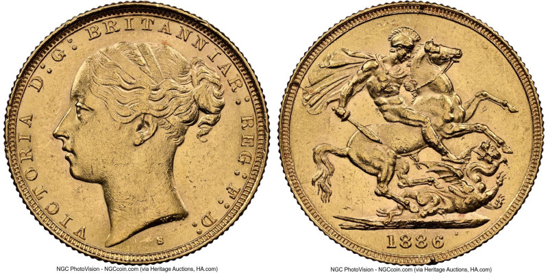 Victoria gold "St. George" Sovereign 1886-S MS61 NGC, Sydney mint, KM7, S-3858E ...