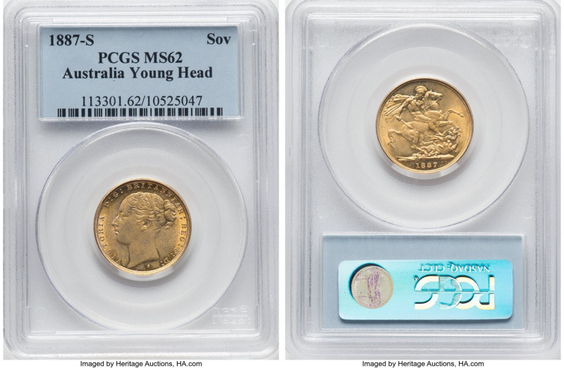 Victoria gold "St. George" Sovereign 1887-S MS62 PCGS, Sydney mint, KM7, S-3858E...