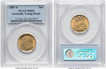 Victoria gold "St. George" Sovereign 1887-S MS62 PCGS, Sydney mint, KM7, S-3858E. Young Head variety. HID09801242017 © 2024 Heritage Auctions | All Ri...