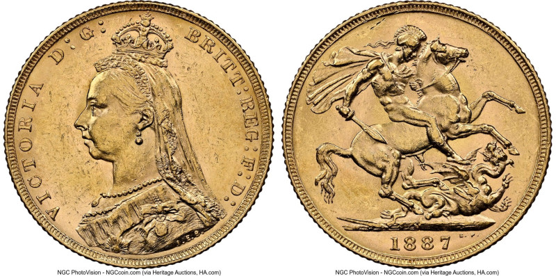 Victoria gold "Jubilee Head" Sovereign 1887-M MS60 NGC, Melbourne mint, KM10, S-...
