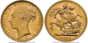 Victoria gold "St. George" Sovereign 1887-M AU58 NGC, Melbourne mint, KM7, S-3857C. HID09801242017 © 2024 Heritage Auctions | All Rights Reserved