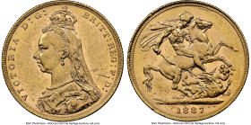 Victoria gold "Jubilee Head" Sovereign 1887-M AU58 NGC, Melbourne mint, KM10, S-3867B. Second legend. HID09801242017 © 2024 Heritage Auctions | All Ri...
