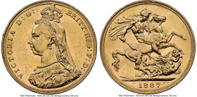 Victoria gold "Jubilee Head" Sovereign 1887-M AU58 NGC, Melbourne mint, KM10, S-3867. First legend. HID09801242017 © 2024 Heritage Auctions | All Righ...