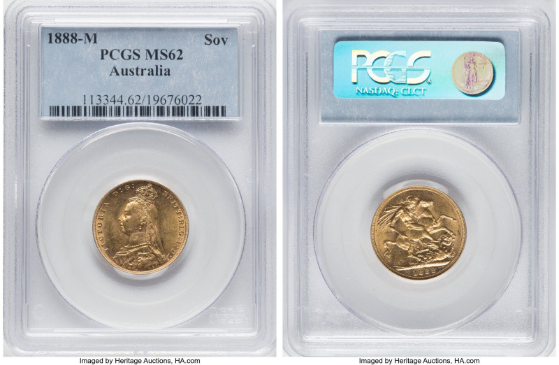 Victoria gold "Jubilee Head" Sovereign 1888-M MS62 PCGS, Melbourne mint, KM10, S...