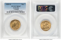 Victoria gold "Jubilee Head" Sovereign 1890-S MS62 PCGS, Sydney mint, KM10, S-3868B. Second legend. HID09801242017 © 2024 Heritage Auctions | All Righ...