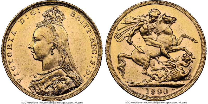Victoria gold "Jubilee Head" Sovereign 1890-M MS60 NGC, Melbourne mint, KM10, S-...